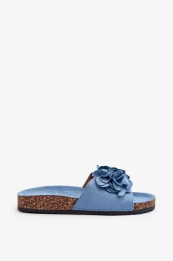 Best Boto Klapki Damskie Na Korkowej Platformie Z Eko Zamszu Niebieskie Jaihini