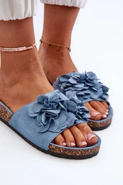 Best Boto Klapki Damskie Na Korkowej Platformie Z Eko Zamszu Niebieskie Jaihini