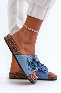 Best Boto Klapki Damskie Na Korkowej Platformie Z Eko Zamszu Niebieskie Jaihini