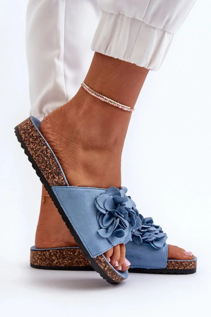 Best Boto Klapki Damskie Na Korkowej Platformie Z Eko Zamszu Niebieskie Jaihini