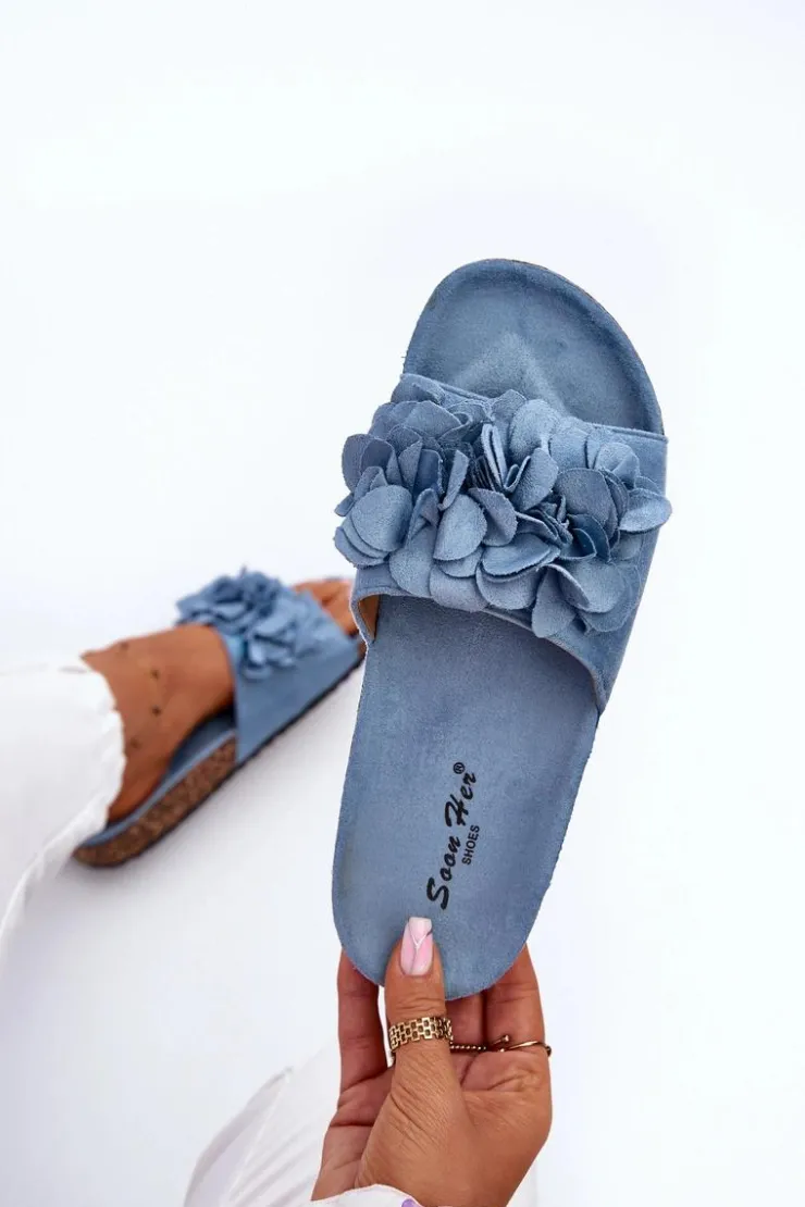 Best Boto Klapki Damskie Na Korkowej Platformie Z Eko Zamszu Niebieskie Jaihini