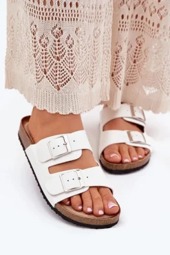 Boto Klapki Korkowe|Klapki Na Platformie*Klapki Damskie Na Korkowej Platformie Klamry Białe Evisolla Biały