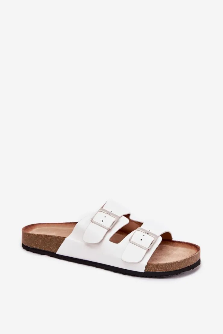 Boto Klapki Korkowe|Klapki Na Platformie*Klapki Damskie Na Korkowej Platformie Klamry Białe Evisolla Biały