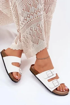 Boto Klapki Korkowe|Klapki Na Platformie*Klapki Damskie Na Korkowej Platformie Klamry Białe Evisolla Biały