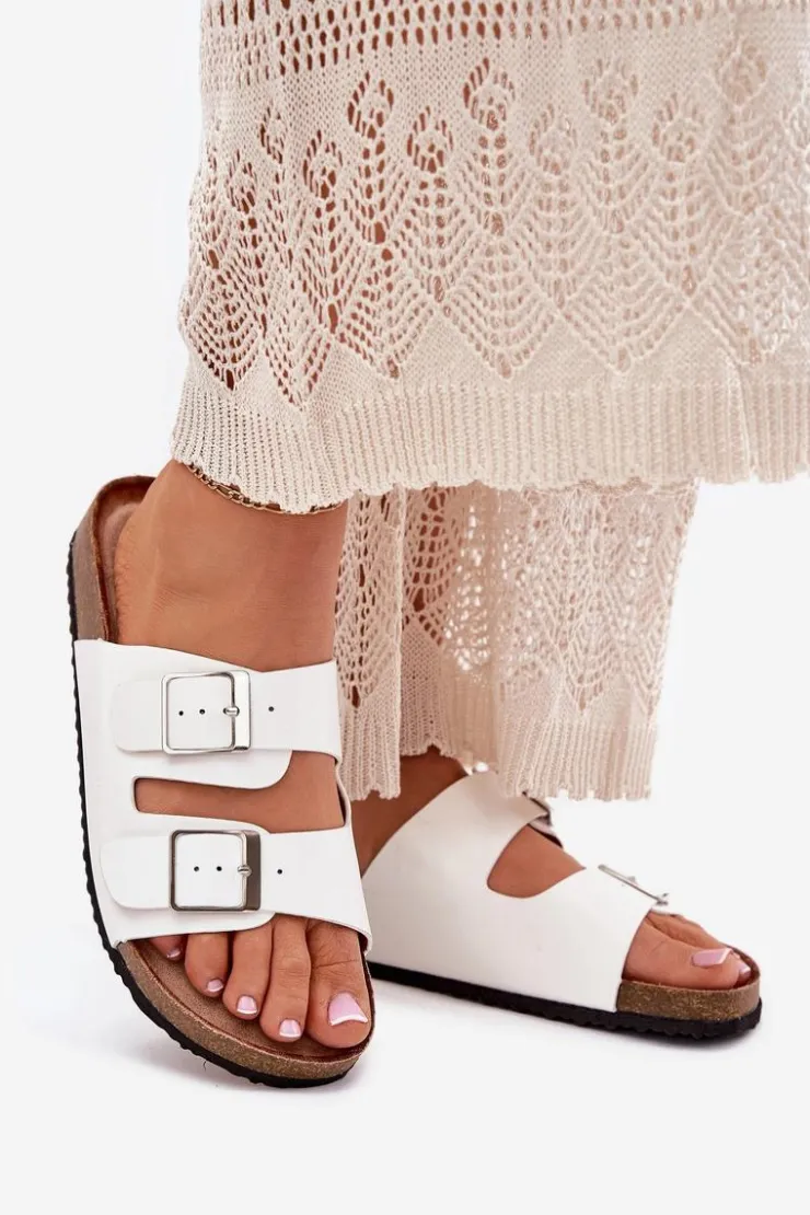 Boto Klapki Korkowe|Klapki Na Platformie*Klapki Damskie Na Korkowej Platformie Klamry Białe Evisolla Biały