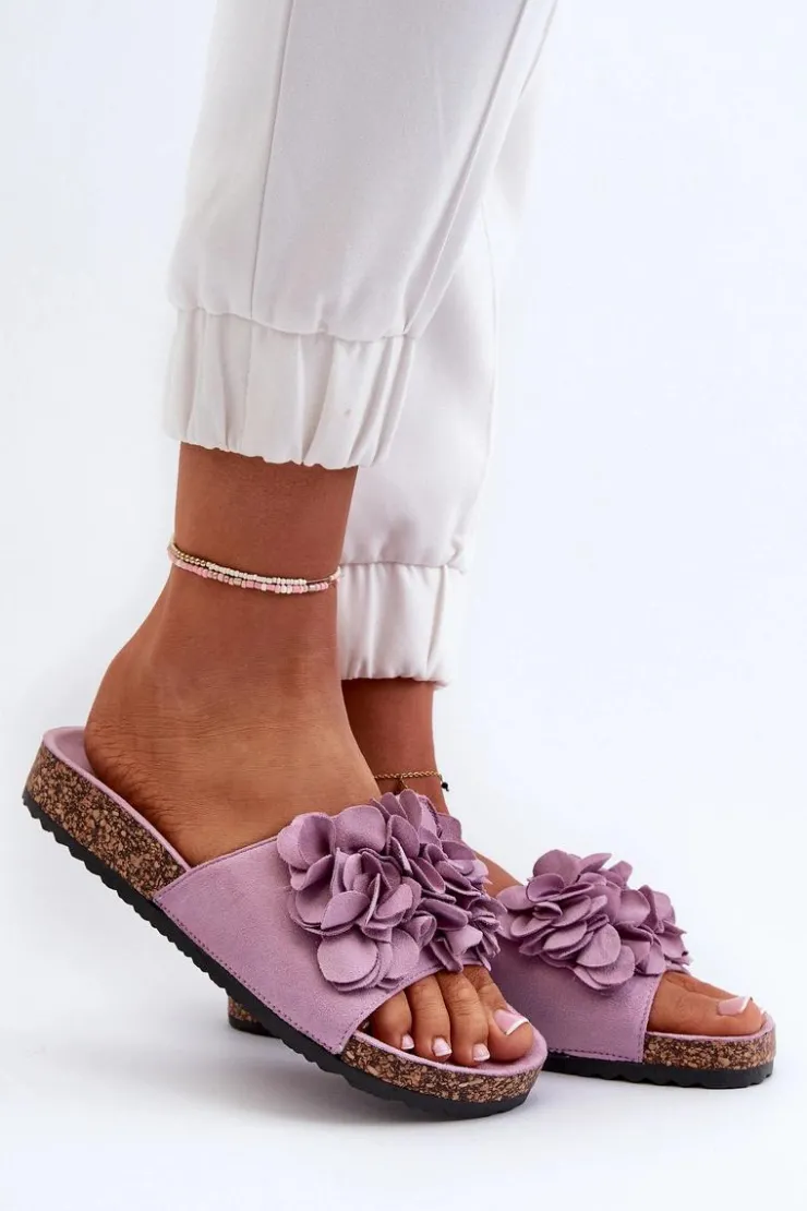 Damskie Boto Klapki Damskie Na Korkowej Platformie Z Eko Zamszu Fioletowe Jaihini
