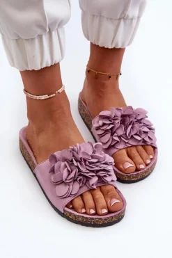 Damskie Boto Klapki Damskie Na Korkowej Platformie Z Eko Zamszu Fioletowe Jaihini