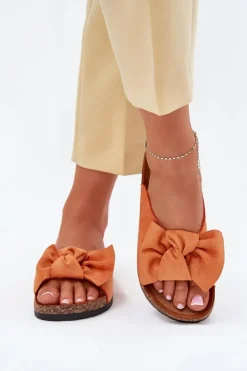 Boto Klapki Korkowe|Klapki Na Platformie*Klapki Damskie Na Korkowej Podeszwie Kokardką Pomarańczowe Seressa Pomarańczowy