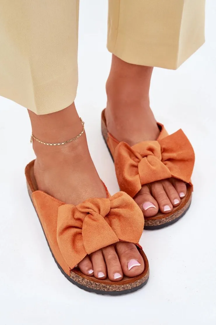 Boto Klapki Korkowe|Klapki Na Platformie*Klapki Damskie Na Korkowej Podeszwie Kokardką Pomarańczowe Seressa Pomarańczowy
