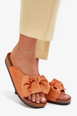 Boto Klapki Korkowe|Klapki Na Platformie*Klapki Damskie Na Korkowej Podeszwie Kokardką Pomarańczowe Seressa Pomarańczowy