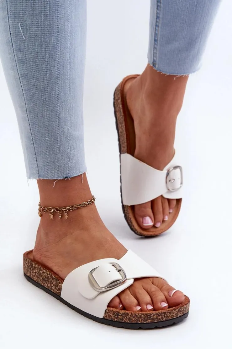 Boto Klapki Korkowe|Klapki Na Platformie*Klapki Damskie Na Korkowej Platformie Z Klamrą Białe Moaxi