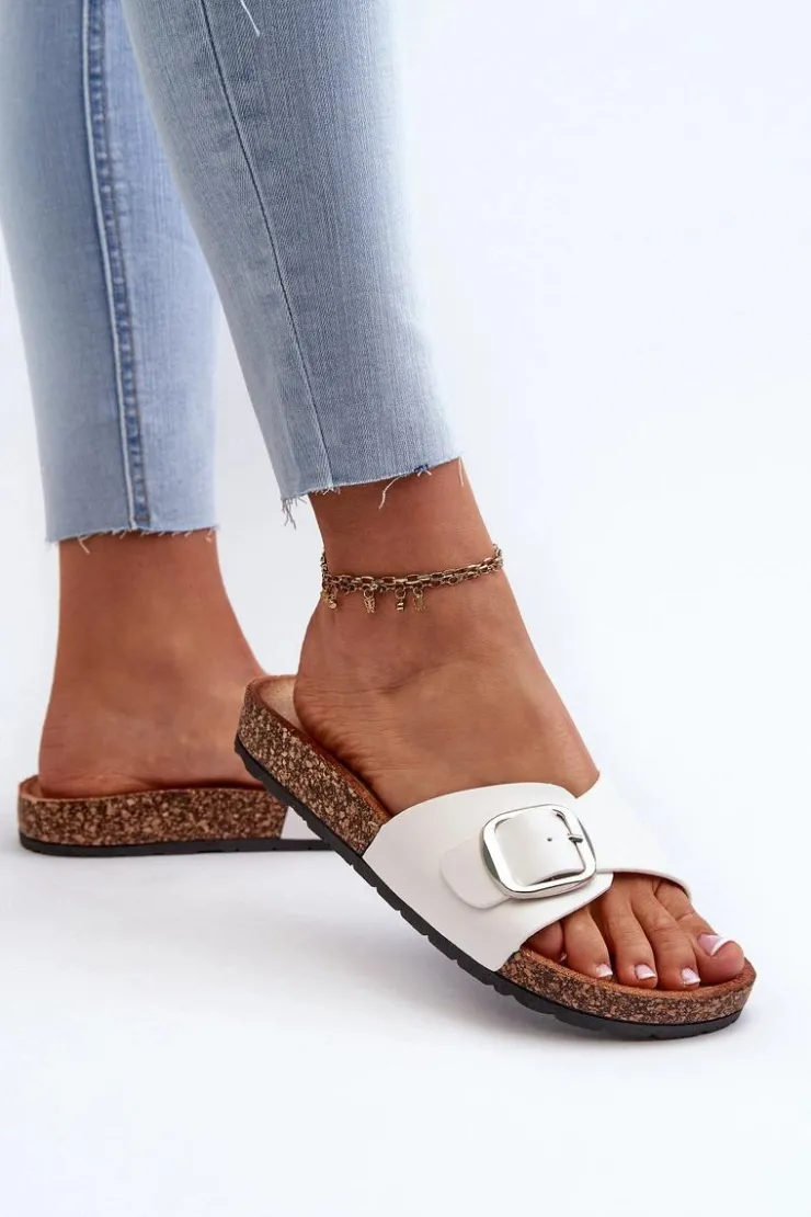 Boto Klapki Korkowe|Klapki Na Platformie*Klapki Damskie Na Korkowej Platformie Z Klamrą Białe Moaxi