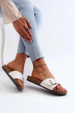 Boto Klapki Korkowe|Klapki Na Platformie*Klapki Damskie Na Korkowej Platformie Z Klamrą Białe Moaxi