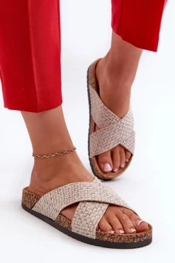 Damskie Evento Klapki Damskie Na Korkowej Platformie Beżowe Tesolen