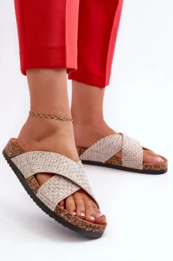 Damskie Evento Klapki Damskie Na Korkowej Platformie Beżowe Tesolen