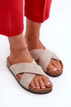 Damskie Evento Klapki Damskie Na Korkowej Platformie Beżowe Tesolen