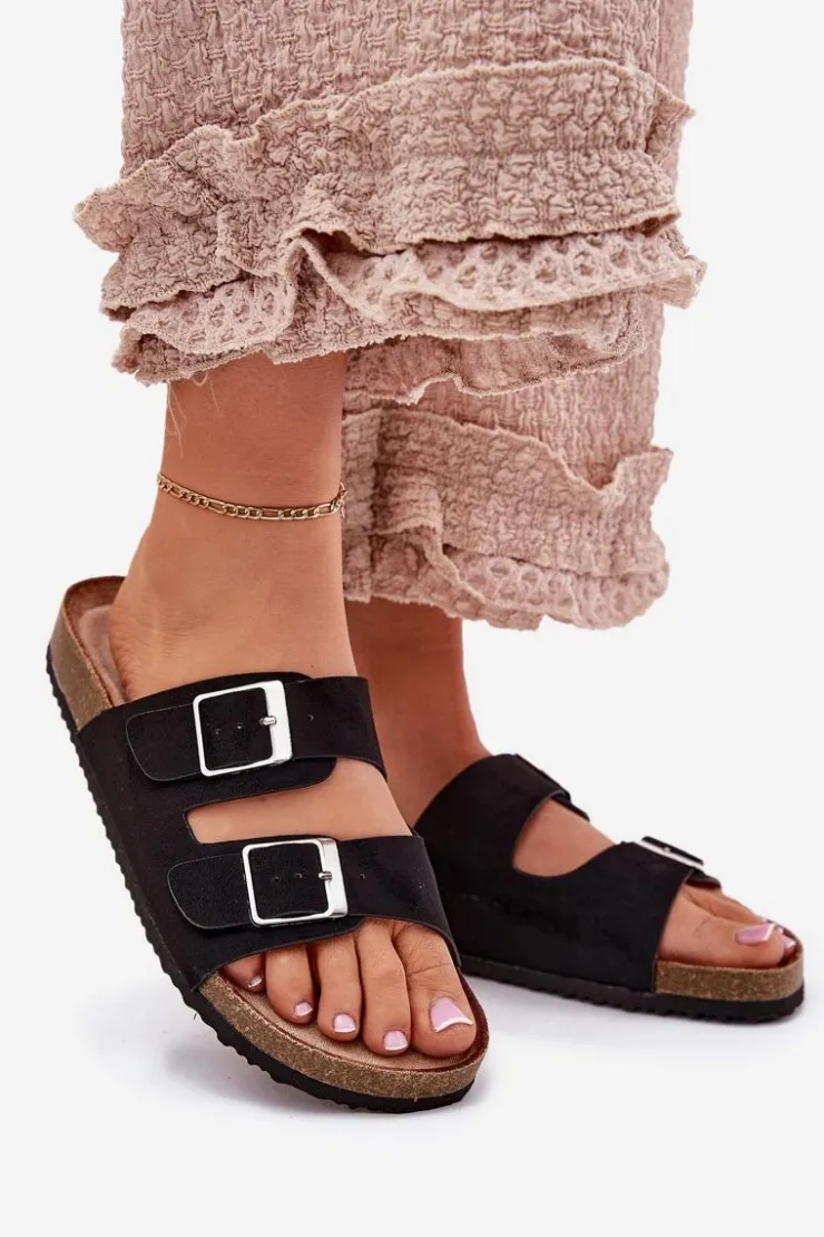 Boto Klapki Korkowe|Klapki Na Platformie*Klapki Damskie Na Korkowej Platformie Klamry Czarne Evisolla