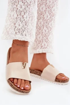 Boto Klapki Korkowe|Klapki Na Platformie*Klapki Damskie Na Korkowej Platformie Z Ozdobnym Detalem Beżowe Vessira