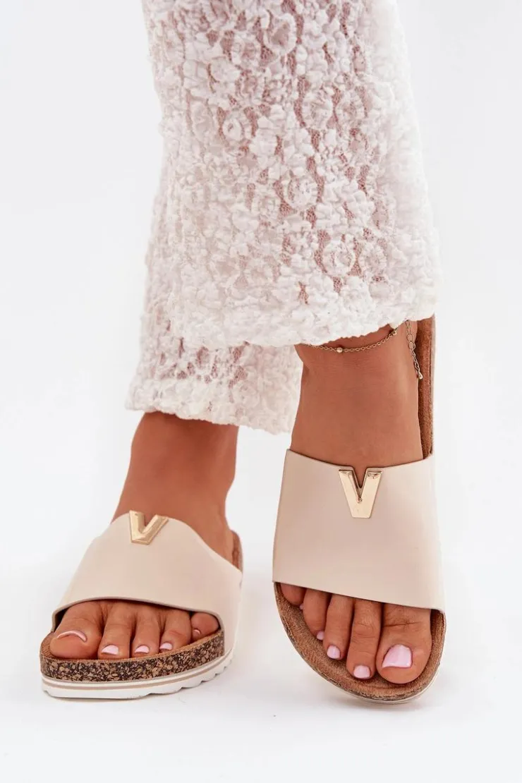 Boto Klapki Korkowe|Klapki Na Platformie*Klapki Damskie Na Korkowej Platformie Z Ozdobnym Detalem Beżowe Vessira