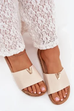 Boto Klapki Korkowe|Klapki Na Platformie*Klapki Damskie Na Korkowej Platformie Z Ozdobnym Detalem Beżowe Vessira