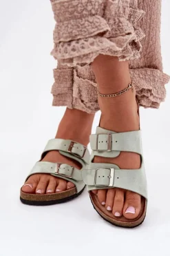 Hot Boto Klapki Damskie Na Korkowej Platformie Klamry Miętowe Evisolla