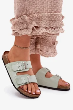 Hot Boto Klapki Damskie Na Korkowej Platformie Klamry Miętowe Evisolla