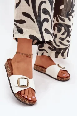 Boto Klapki Korkowe|Klapki Na Platformie*Klapki Damskie Na Korkowej Platformie Z Klamrą Białe Vianara Biały