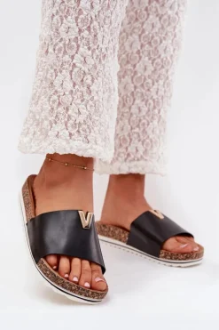 Boto Klapki Korkowe|Klapki Na Platformie*Klapki Damskie Na Korkowej Platformie Z Ozdobnym Detalem Czarne Vessira