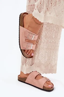 Boto Klapki Korkowe|Klapki Na Platformie*Klapki Damskie Na Korkowej Platformie Klamry Różowe Evisolla