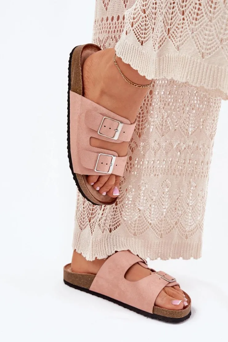 Boto Klapki Korkowe|Klapki Na Platformie*Klapki Damskie Na Korkowej Platformie Klamry Różowe Evisolla