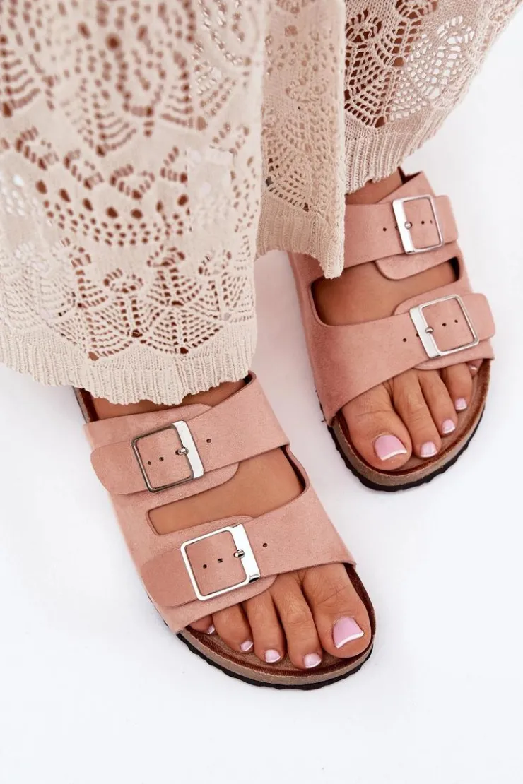 Boto Klapki Korkowe|Klapki Na Platformie*Klapki Damskie Na Korkowej Platformie Klamry Różowe Evisolla