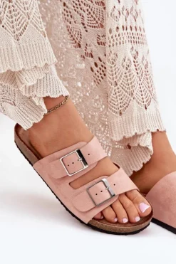 Boto Klapki Korkowe|Klapki Na Platformie*Klapki Damskie Na Korkowej Platformie Klamry Różowe Evisolla