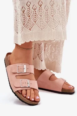 Boto Klapki Korkowe|Klapki Na Platformie*Klapki Damskie Na Korkowej Platformie Klamry Różowe Evisolla