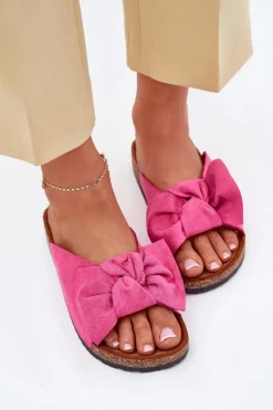Boto Klapki Korkowe|Klapki Na Platformie*Klapki Damskie Na Korkowej Podeszwie Kokardką Fuksja Seressa Różowy
