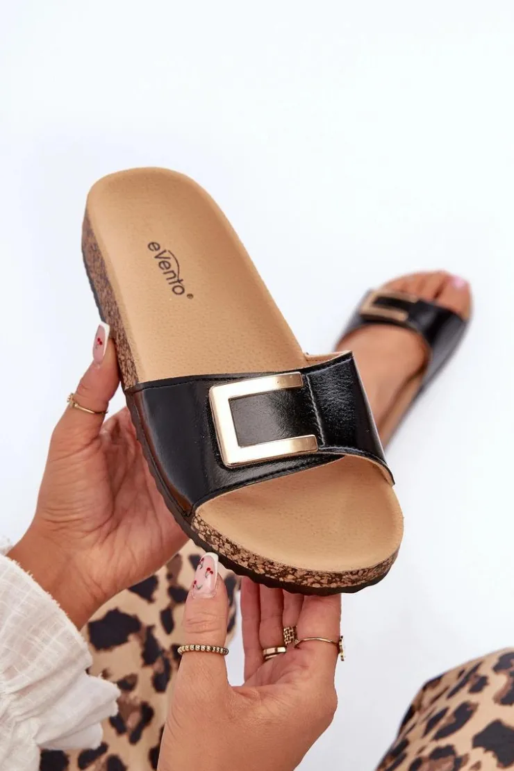 Boto Klapki Korkowe|Klapki Damskie Klasyczne*Klapki Damskie Na Korkowej Platformie Z Ozdobą Czarne Elleriome