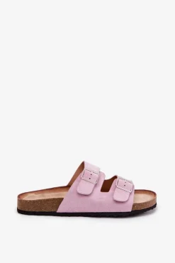 Damskie Boto Klapki Damskie Na Korkowej Platformie Klamry Lawendowe Evisolla