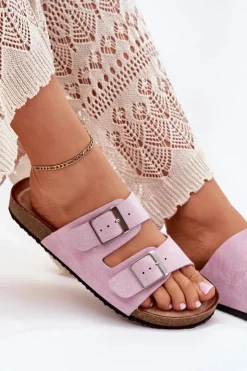 Damskie Boto Klapki Damskie Na Korkowej Platformie Klamry Lawendowe Evisolla