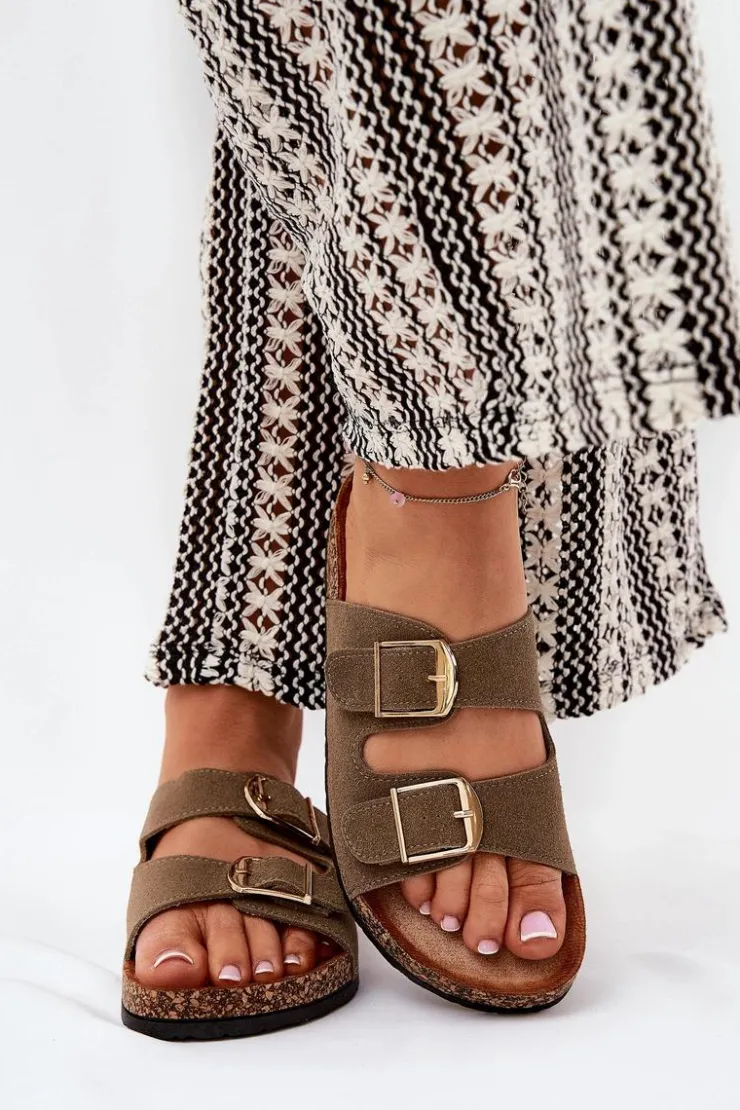 Boto Klapki Korkowe|Klapki Damskie Klasyczne*Klapki Damskie Na Korkowej Platformie Ze Złotymi Klamrami Zielone Lisavionea