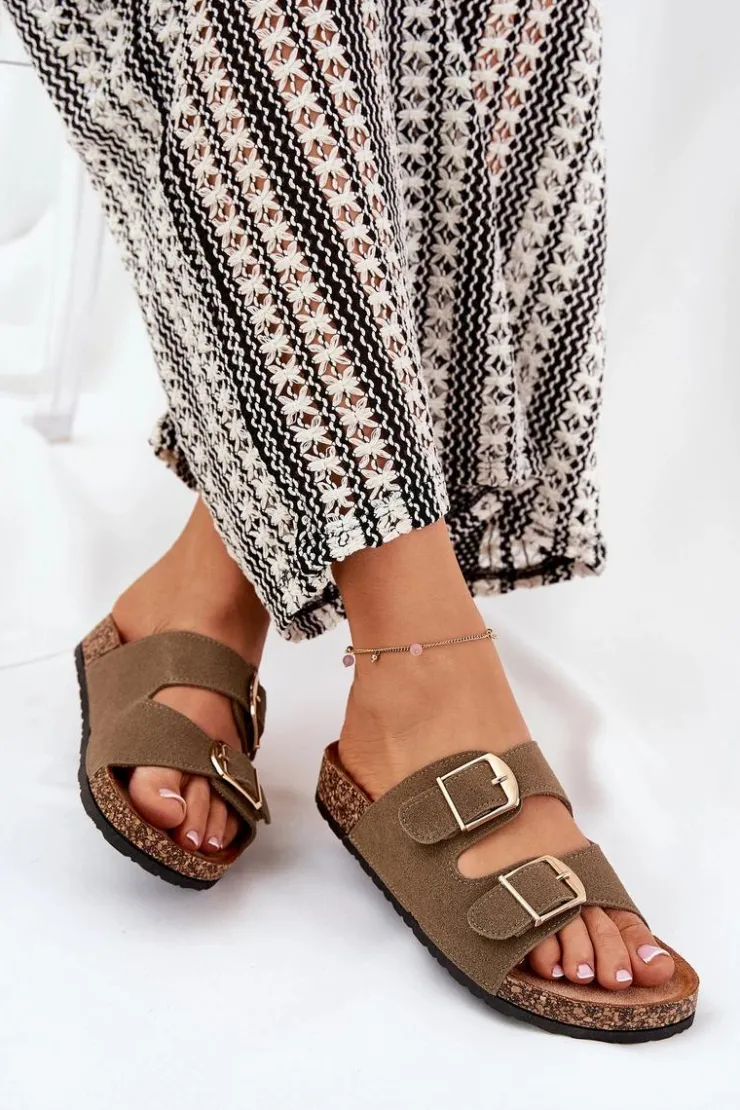 Boto Klapki Korkowe|Klapki Damskie Klasyczne*Klapki Damskie Na Korkowej Platformie Ze Złotymi Klamrami Zielone Lisavionea