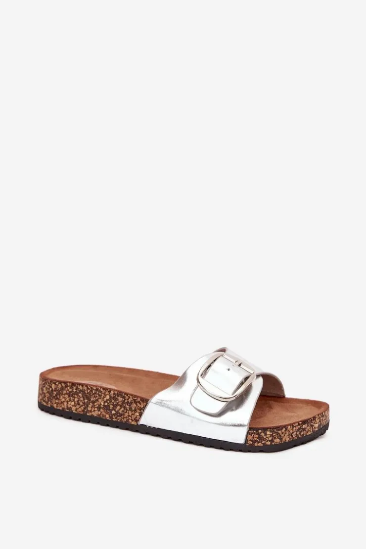 Boto Klapki Korkowe|Klapki Na Platformie*Klapki Damskie Na Korkowej Platformie Z Klamrą Srebrne Vianara Srebrny