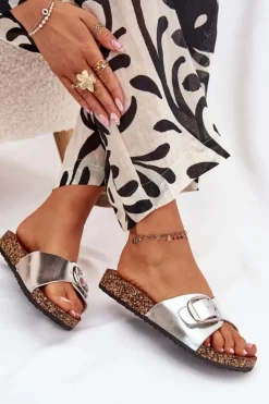 Boto Klapki Korkowe|Klapki Na Platformie*Klapki Damskie Na Korkowej Platformie Z Klamrą Srebrne Vianara Srebrny