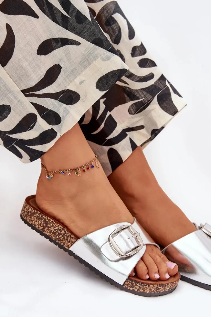 Boto Klapki Korkowe|Klapki Na Platformie*Klapki Damskie Na Korkowej Platformie Z Klamrą Srebrne Vianara Srebrny