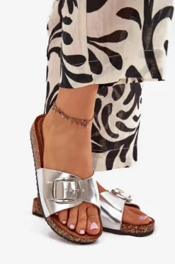 Boto Klapki Korkowe|Klapki Na Platformie*Klapki Damskie Na Korkowej Platformie Z Klamrą Srebrne Vianara Srebrny