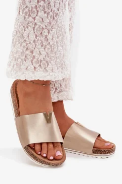 Damskie Boto Klapki Damskie Na Korkowej Platformie Z Ozdobnym Detalem Złote Vessira