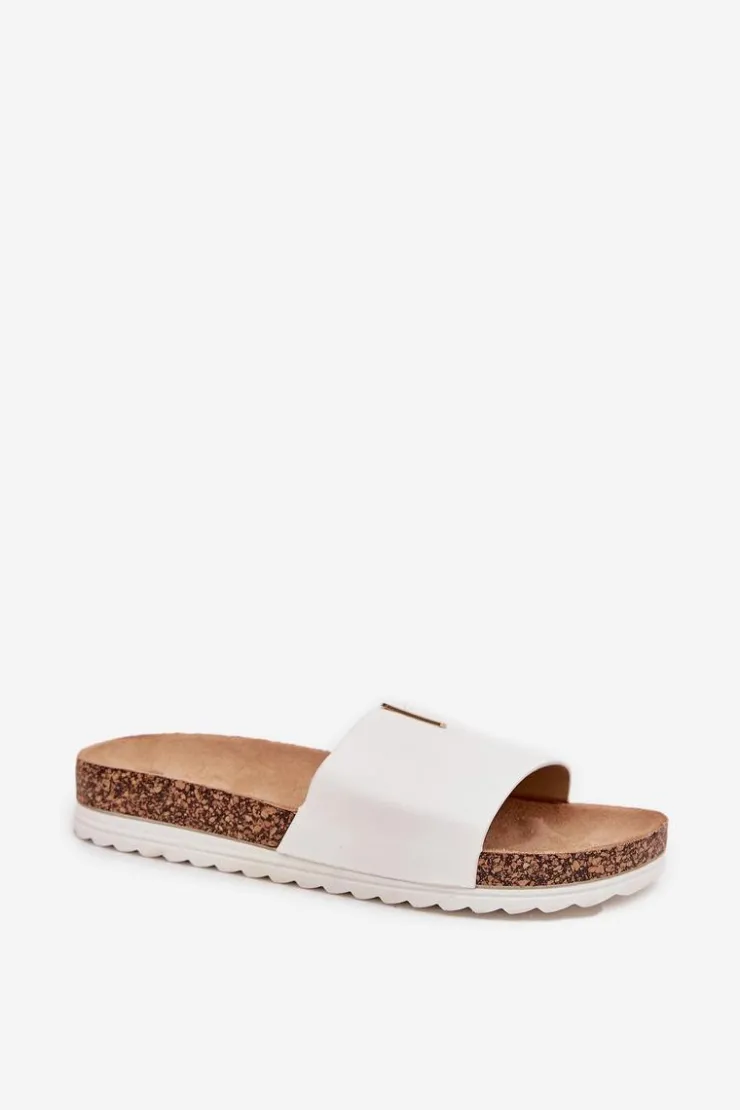 Outlet Boto Klapki Damskie Na Korkowej Platformie Z Ozdobnym Detalem Białe Vessira