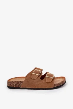 Damskie Boto Klapki Damskie Na Korkowej Platformie Ze Złotymi Klamrami Camel Lisavionea