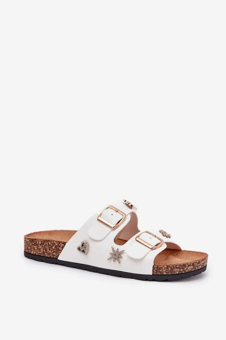 Boto Klapki Korkowe|Klapki Na Platformie*Klapki Damskie Na Korkowej Podeszwie Z Klamrami I Przypinkami Białe Efadelis