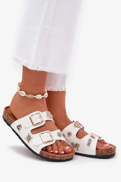 Boto Klapki Korkowe|Klapki Na Platformie*Klapki Damskie Na Korkowej Podeszwie Z Klamrami I Przypinkami Białe Efadelis