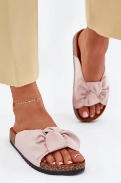 Discount Boto Klapki Damskie Na Korkowej Podeszwie Kokardką Jasnoróżowe Seressa Różowy