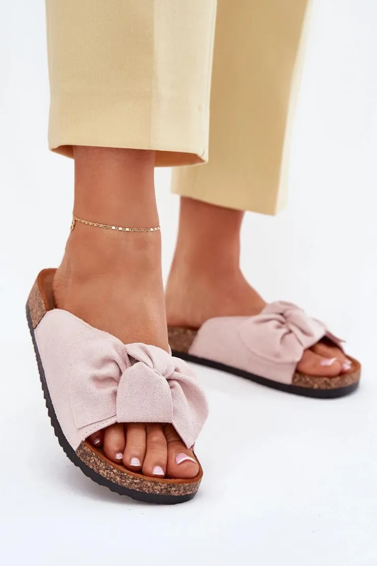 Discount Boto Klapki Damskie Na Korkowej Podeszwie Kokardką Jasnoróżowe Seressa Różowy